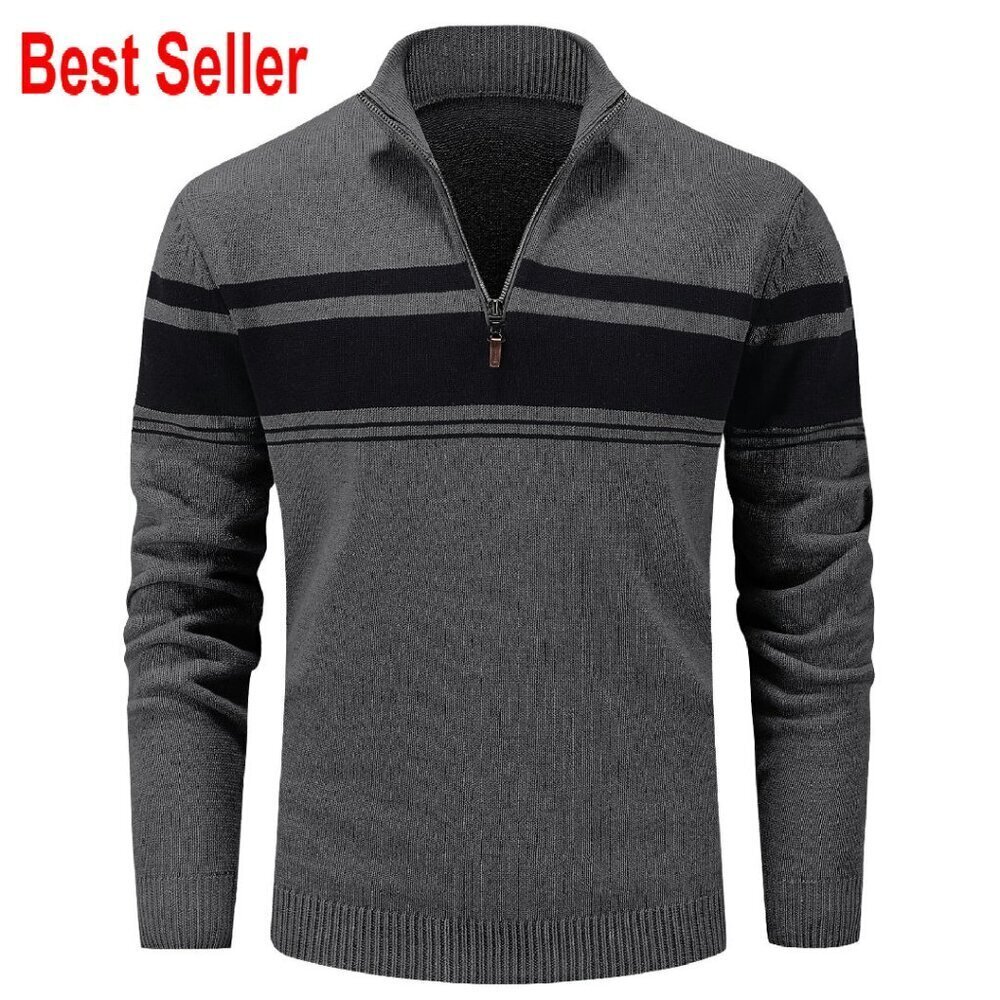 Men's 1/4 Zip Cotton Sweater Pullover Polo Classic Preppy Warm Winter